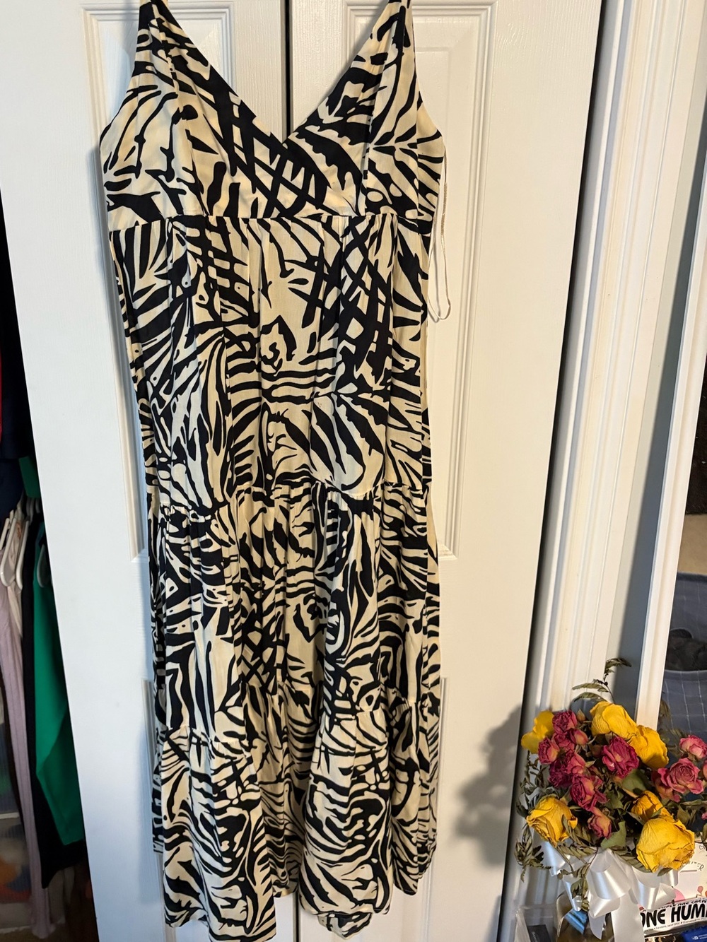 Patrons of Peace Black and Cream Printed Spaghetti-Strap Midi Dress
